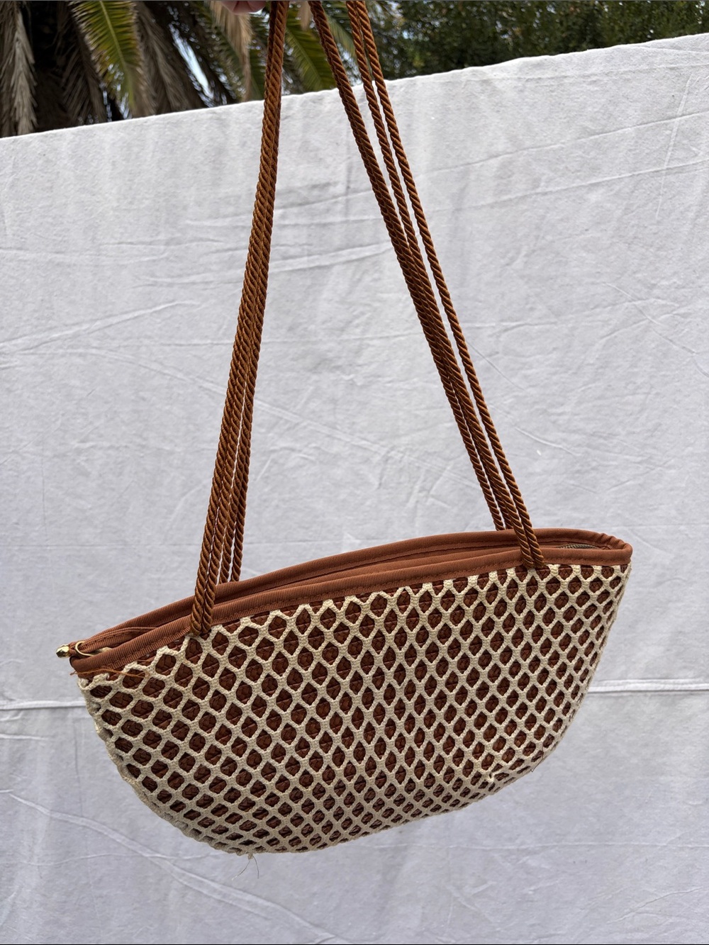 Woven Brown Rope-Handle Shoulder Bag